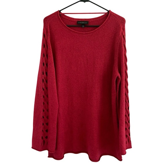 NWT Lane Bryant Fuchsia Pink Lattice Cut Out Long Sleeve Shimmer Sweater - Picture 1 of 15